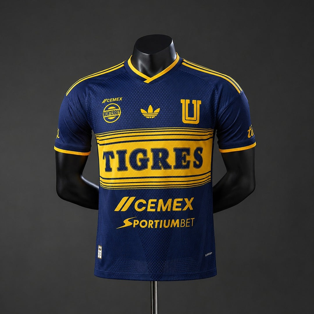 Camiseta Tigres UANL Visita Negra y Azul Marino 2026/27 Versión Jugador - frente