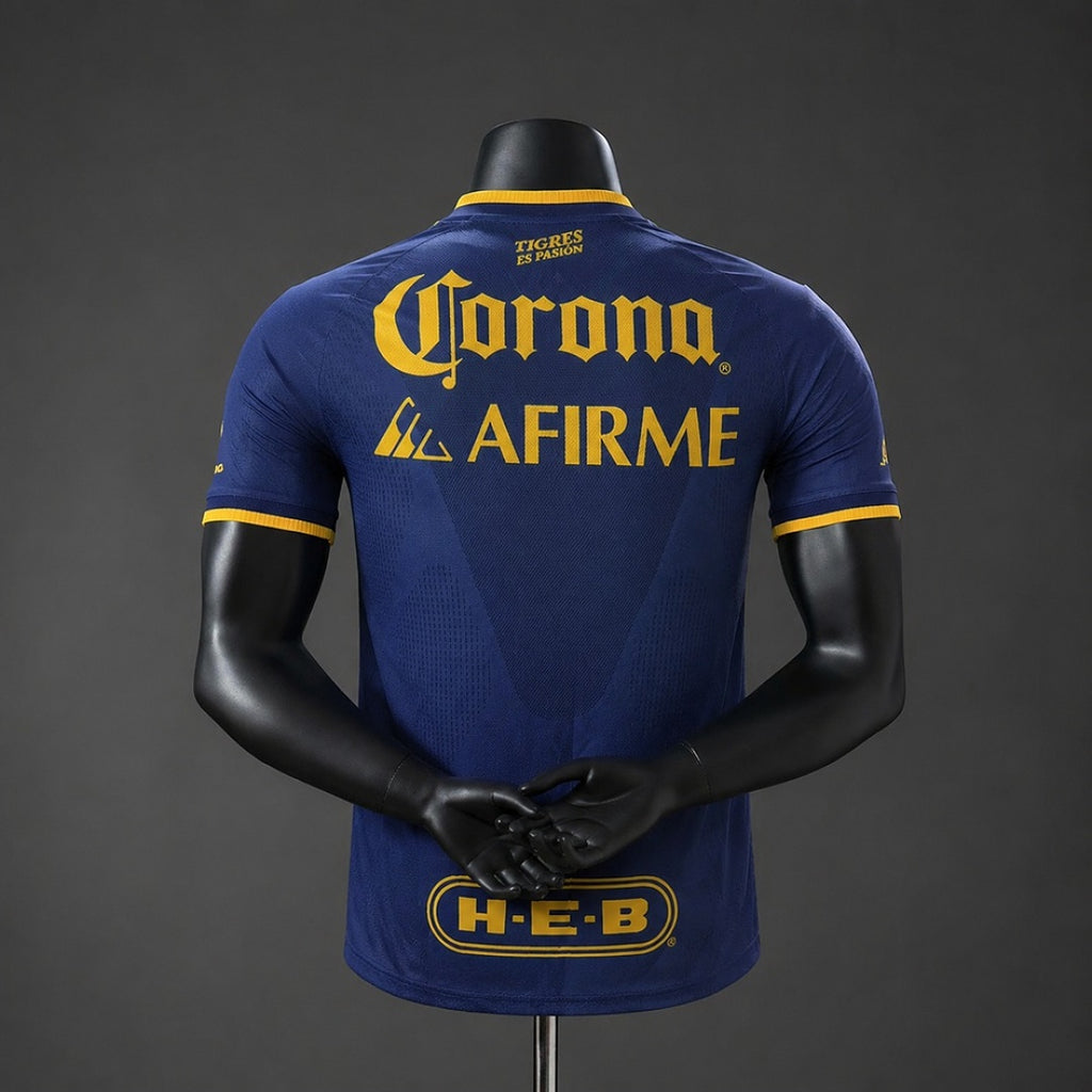Camiseta Tigres UANL Visita Café y Azul Marino 2026/27 Versión Jugador - espalda