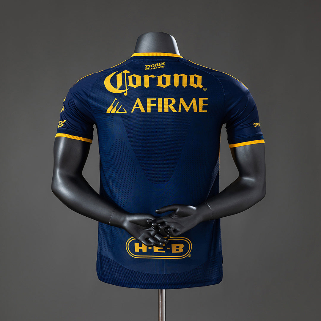 Camiseta Tigres UANL Visita Dorada y Azul Marino 2026/27 Versión Jugador - espalda